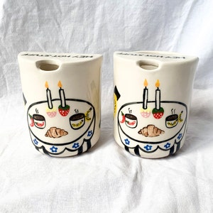 Cugino Date Handmade and Hand painted Ceramic Travel Tumbler, ToGo Cup, Gift for Her/Him image 3
