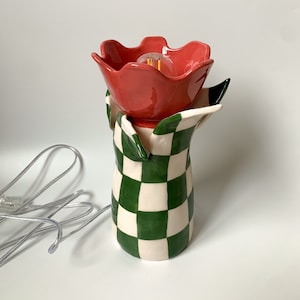 Handmade and Hand painted Ceramic Tulip Table Lamp, Statement Table Lamp, Unique Checkered Lamp Design, Housewarming Gift image 6