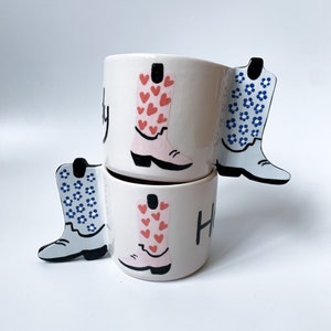 Howdy Handmade Ceramic Mug, Hand painted coffee or tea cup, housewarming gift image 1
