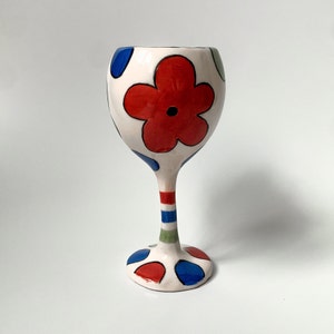 Floral Print Handmade and Hand painted Ceramic Wine Glass, Unique ceramic goblet,Wine chalice,Art pottery Chalice,Valentines day gift