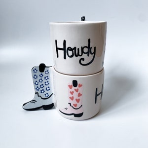 Howdy Handmade Ceramic Mug, Hand painted coffee or tea cup, housewarming gift image 3