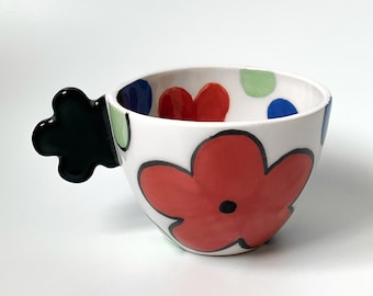 Hand Painted Floral Ceramic Mug, Unique Tea Coffee Cup, Housewarming Gift