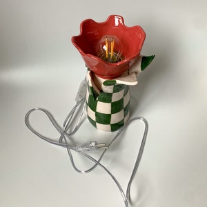 Handmade and Hand painted Ceramic Tulip Table Lamp, Statement Table Lamp, Unique Checkered Lamp Design, Housewarming Gift image 5