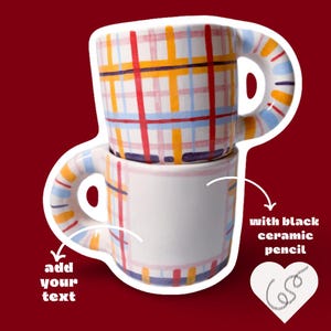 CUSTOM Multicolor Handmade and Hand painted Striped Ceramic Mug, Cute Modern Coffee Mug, Quote Mug, Housewarming Gift