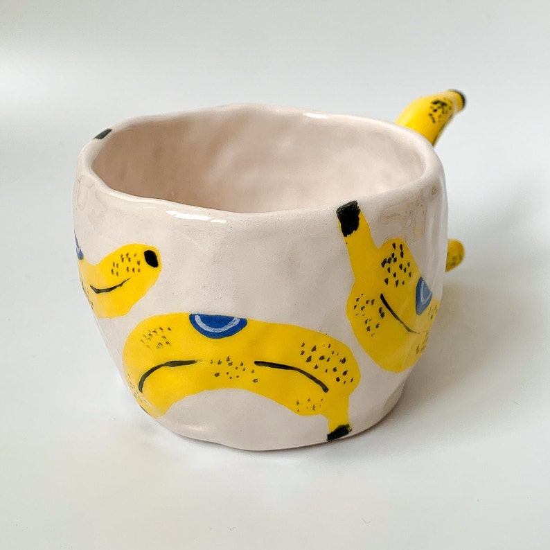 Banana Handmade and Hand painted Ceramic Mug, Aesthetic Coffee Mug, Creative Wide Mug, Gift for Her / Him image 6