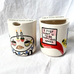 Cugino Date Handmade and Hand painted Ceramic Travel Tumbler, ToGo Cup, Gift for Her/Him image 2