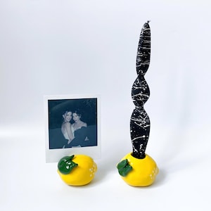 Citroenen handgemaakte keramische foto of kaart en kandelaar houderset, 2-delige woondecoratieset, ansichtkaartstandaard, housewarmingcadeau