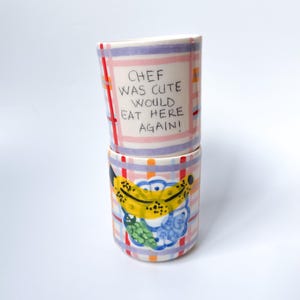 Chef&#39;s Favorite Handmade and Hand painted Striped Ceramic Mug, Cute Modern Coffee Mug, Quote Mug, Housewarming Gift