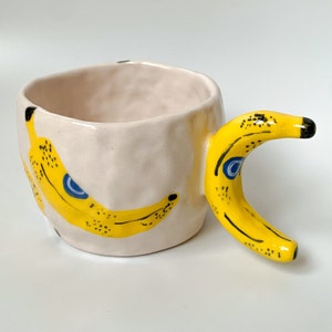 Banana Handmade and Hand painted Ceramic Mug, Aesthetic Coffee Mug, Creative Wide Mug, Gift for Her / Him image 8