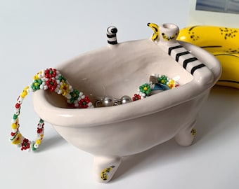 Banana Bathtub Unique Jewelry Holder, Handmade Ceramic Ring Dish, Cute Jewelry Organizer, Unique Gifts, Gift for Her