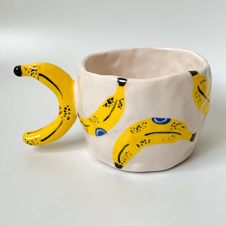 Banana Handmade and Hand painted Ceramic Mug, Aesthetic Coffee Mug, Creative Wide Mug, Gift for Her / Him image 3