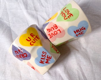 Hand Painted Ceramic Mug Set of Two, Love Letter Design Coffee Mugs, Romantic Gift