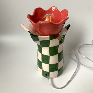 Handmade and Hand painted Ceramic Tulip Table Lamp, Statement Table Lamp, Unique Checkered Lamp Design, Housewarming Gift image 7