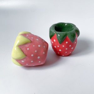 Erdbeere Handgemachter Kerzenhalter-Set, Handbemalte Erdbeere Kerzenhalter-Halter-Tischdekoration, Housewarminggeschenk