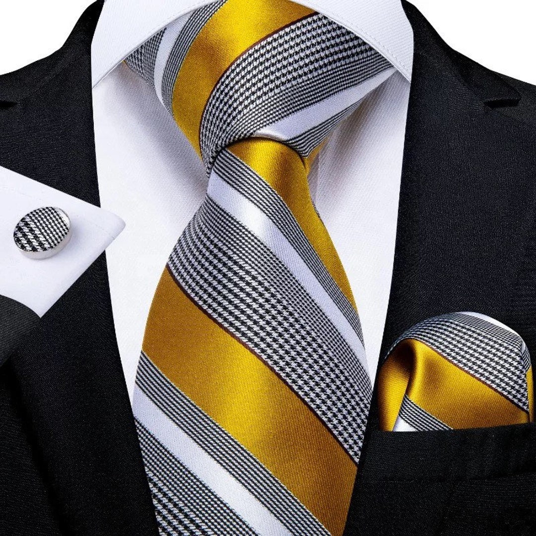 Classic Yellow/gold With Black White Striped Neck Tie - Etsy