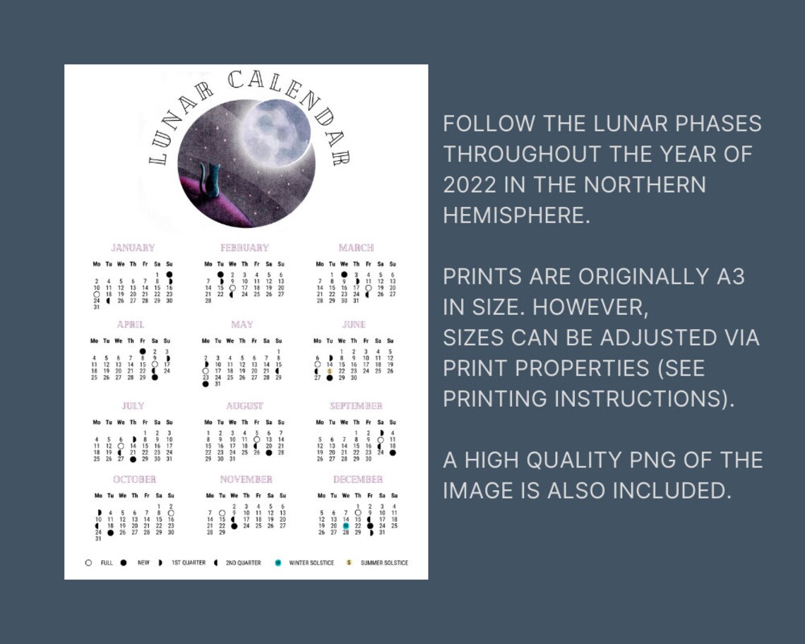 LUNAR CALENDAR 2022 Moon Phases 2022 Astrology A3 Etsy