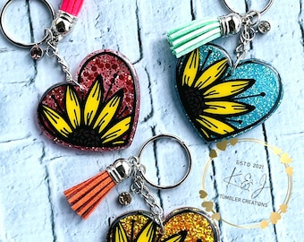 Heart with Sunflower Acrylic Keychain