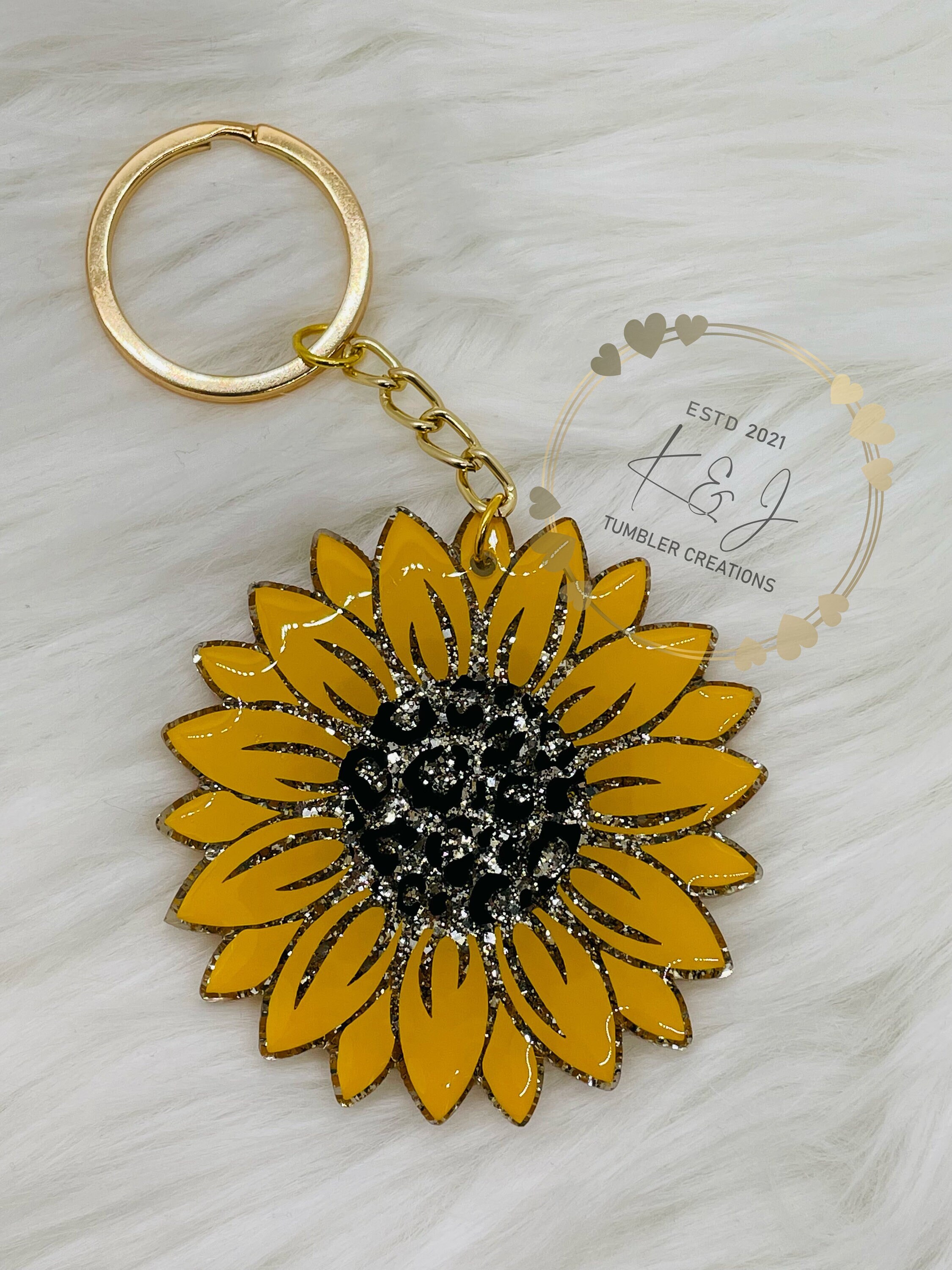 Leopard Print Sunflower Keychain 