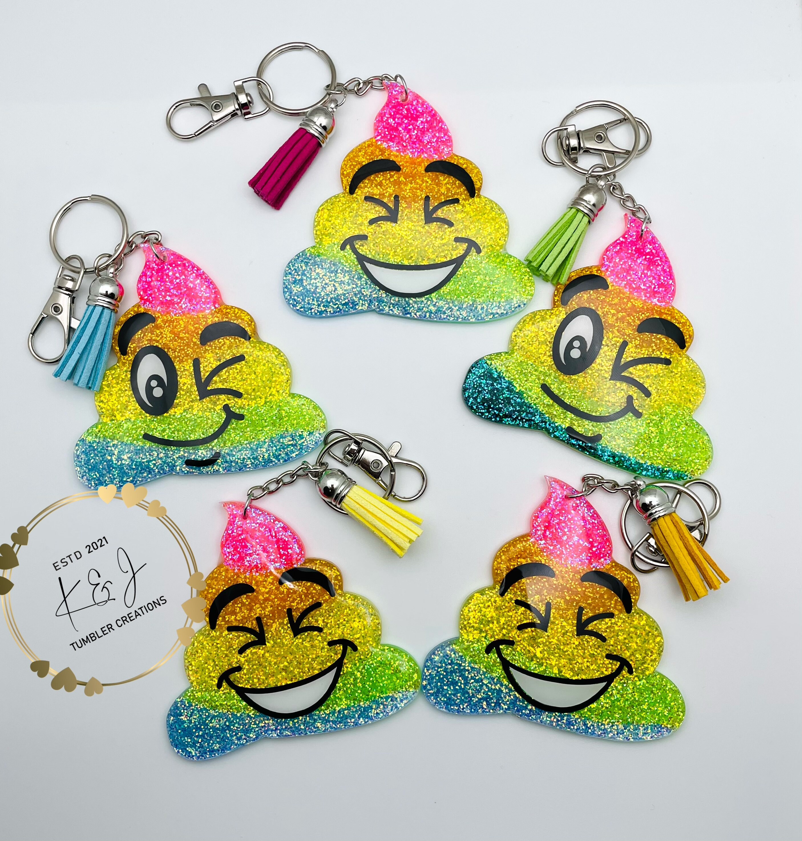 Lot of 10 Poop Emoji Keychains, Party Favors