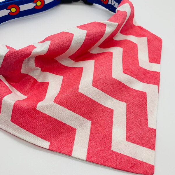 Pink Chevron Dog Bandana, Over the Collar Patterned Bandana, Pink and White Patterned Slip on Bandana, Dog Accessories, Personalized Bandana