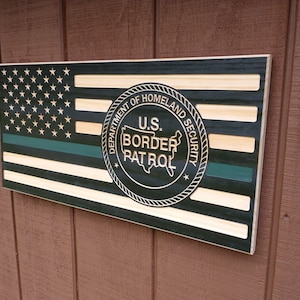 US Border Patrol  Wood American Flag