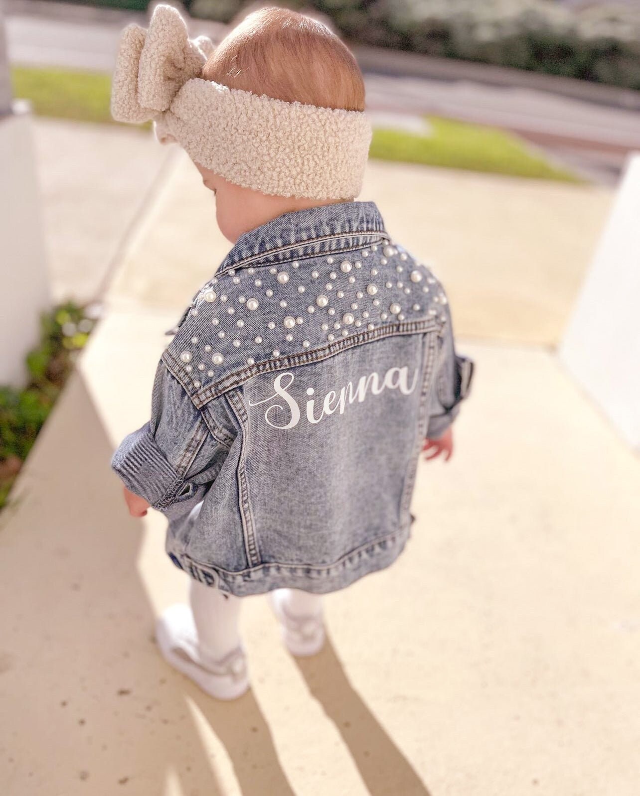 Oversized Pearl Denim Jacket Personalised Jacket Baby kids Denim