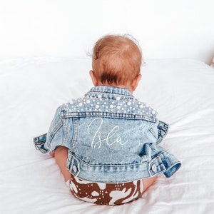 Oversized Pearl Denim Jacket | Personalised Jacket | Baby/Kids | Denim Jacket | Baby Jacket