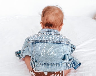 Oversized Pearl Denim Jacket | Personalised Jacket | Baby/Kids | Denim Jacket | Baby Jacket