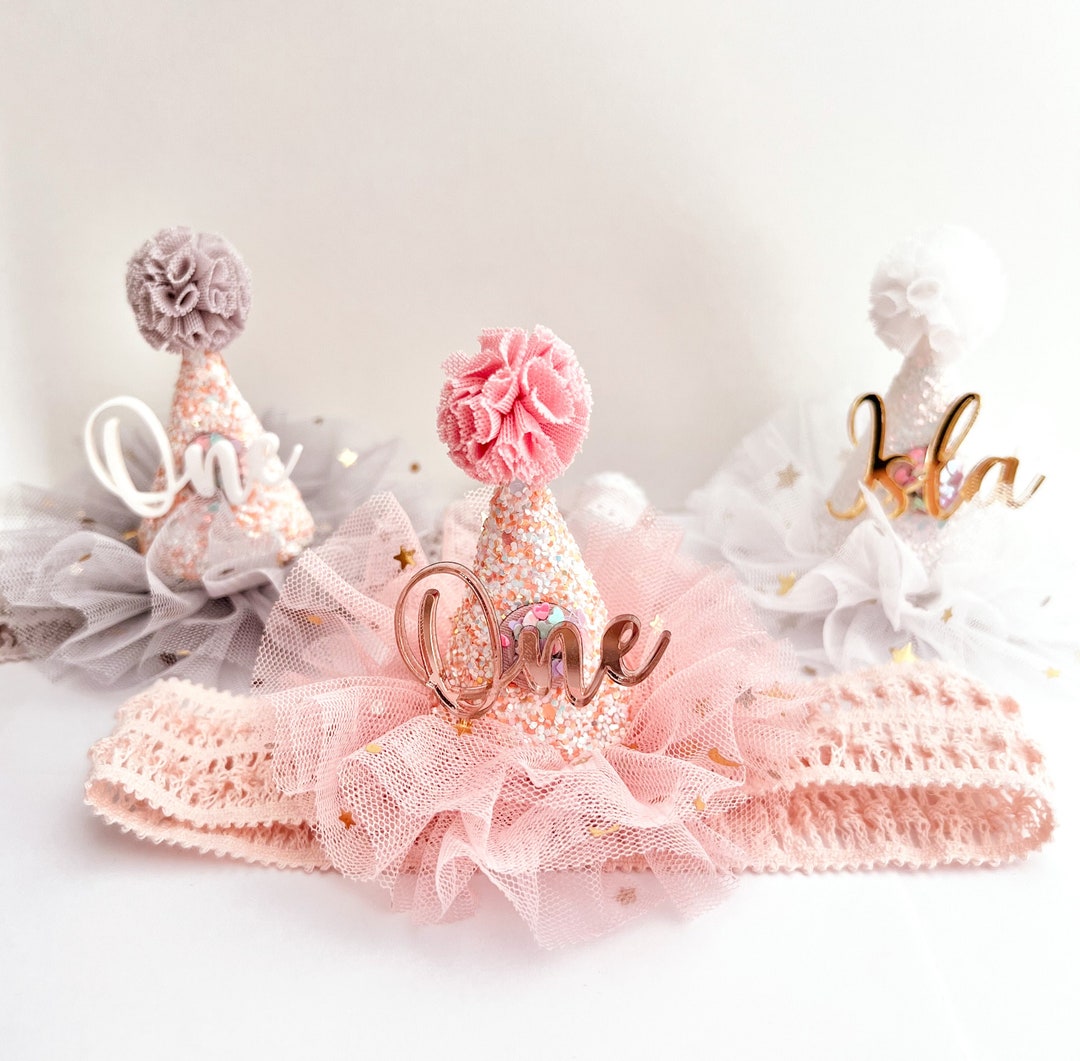 First Birthday Party Hat Headband Personalised Acrylic ONE 1st Birthday