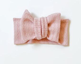 Pointelle Oversized Bow - Pink Chai  | Baby Bow | Baby Hair Accessories | Kids Bows | Big Bows | Newborn Outfit | Baby Girl | Girl | Handmad