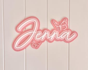 Name Plaque, Triple Layer - Butterfly | Name Sign | Name Plaque | Nursery Decor | Kids Room | Acrylic Name | Baby Room | Custom Name