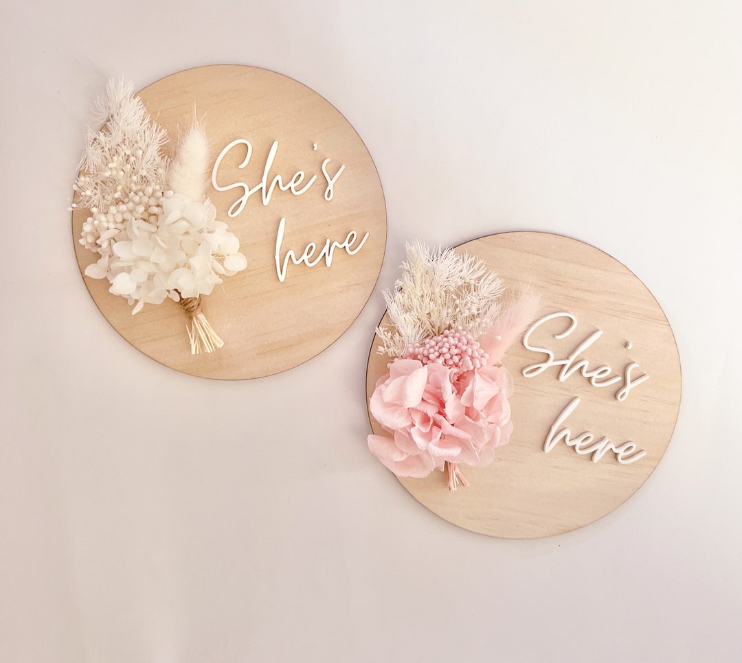 Everlasting shes Here Plaque Pregnancy Announcement Baby Girl Birth ...