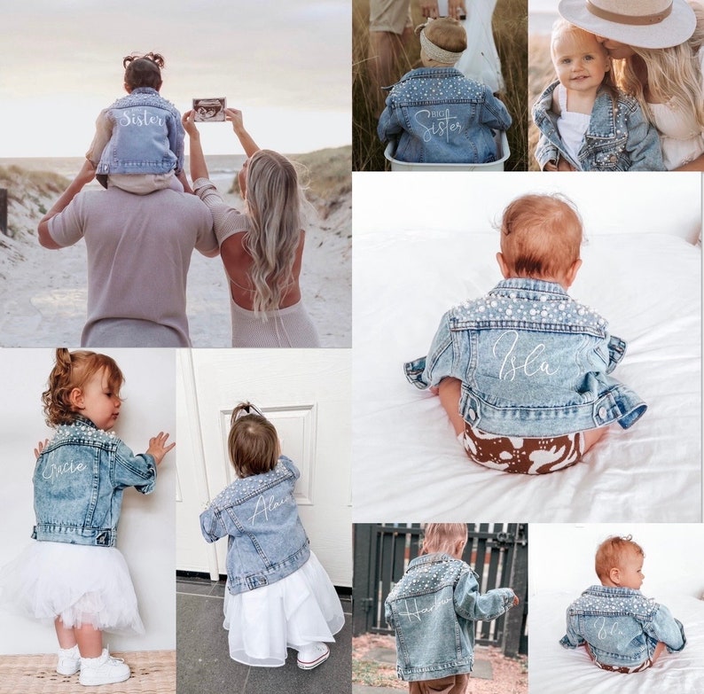 Oversized Pearl Denim Jacket Personalised Jacket Baby/Kids Denim Jacket Baby Jacket image 3