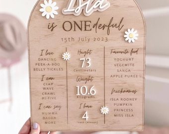 Birthday Board - Daisy theme | First Birthday Board | Birth Details | 1st Birthday | ONEderful | Girl birthday party | White Daisy | Decor