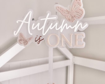 Cake Topper - Butterfly Theme | First Birthday Cake | Baby Girl Birthday | Pink Cake Topper | Butterfly | Girl Birthday | Rose Gold | ONE |