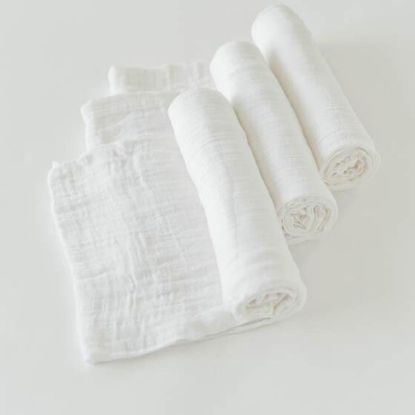 GEOPLE | Lot de 3 langes pour bébé en mousseline, blanc pur, 100 % coton - Cadeaux pour baby shower pour nouveau-né Cadeau pour nouveau-né
