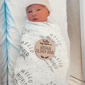 GEOPLE | Organic Baby Swaddle Muslin Blanket Hello World I&#39;m New Here
