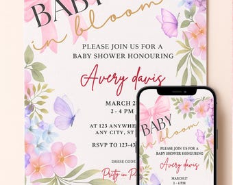 Floral Baby Shower Invitations & Games | Baby in Bloom Printable Bundle | Editable Wildflower Decorations