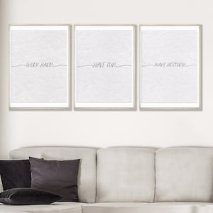 3 Stück Wand Kunst druckbare Zitat für Haus und Büro Decore, Arbeit hart haben Spaß machen Geschichte weiß und schwarz Yoga MotivationSet von 3