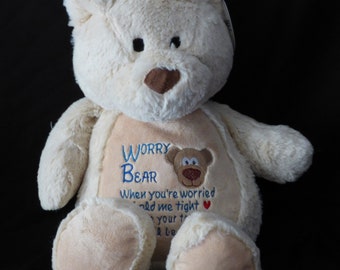 Zorgen Beer, Troostbeer, Angst Beer, Kinderen zorgen speelgoed, Knuffel speelgoed, Angst cadeau, Zachte speelgoedbeer, Mumbles Teddy, Keepsake geschenken,
