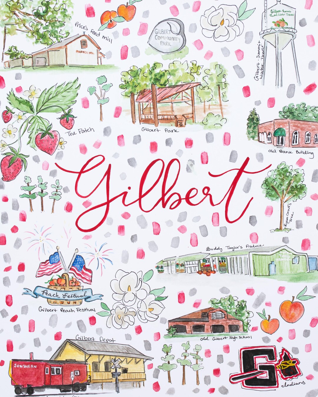 Gilbert Sc Gilbert SC Watercolor Collage Print: South Carolina Landmarks - Etsy
