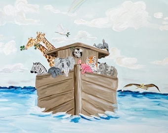Noah's Ark Nursery Print: Modern Animals Giclée Art