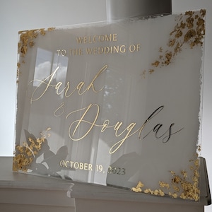 Wedding Welcome Sign, Acrylic Wedding Sign, Welcome to our Wedding Sign, Modern Brushstroke, Gold Leaf Wedding Sign, Wedding Reception Sign