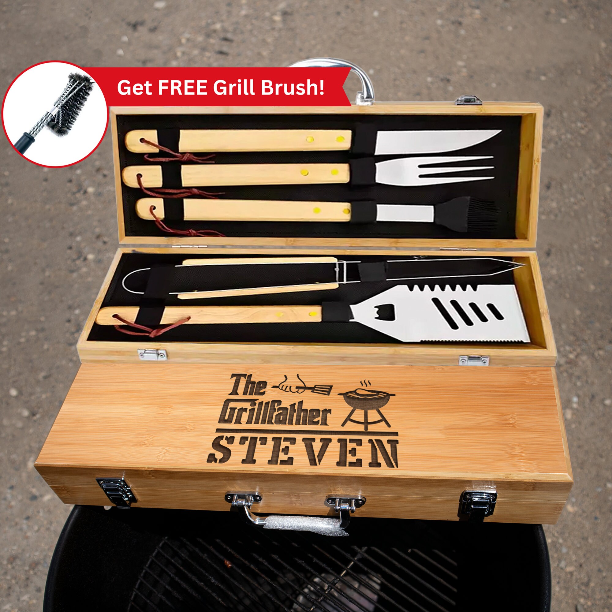 STEVEN-BULL S Grill Spatula for Outdoor Grill, 7-in-1 BBQ Tools Utensils, Extra Long Grill Accessories, Box Package, BBQ Gifts for Men