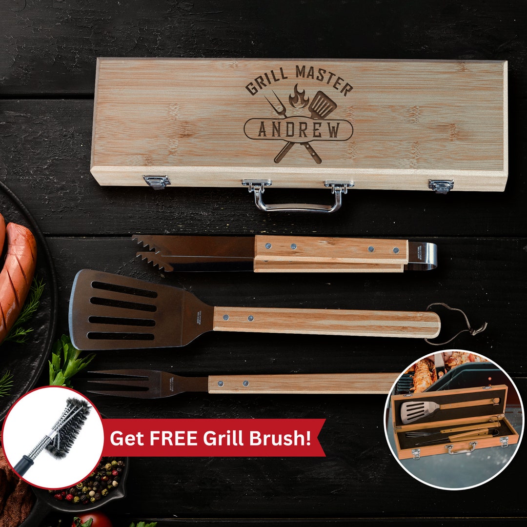 Grill Gift Set With Free Grill Brush, Personalized Grill Tool Set