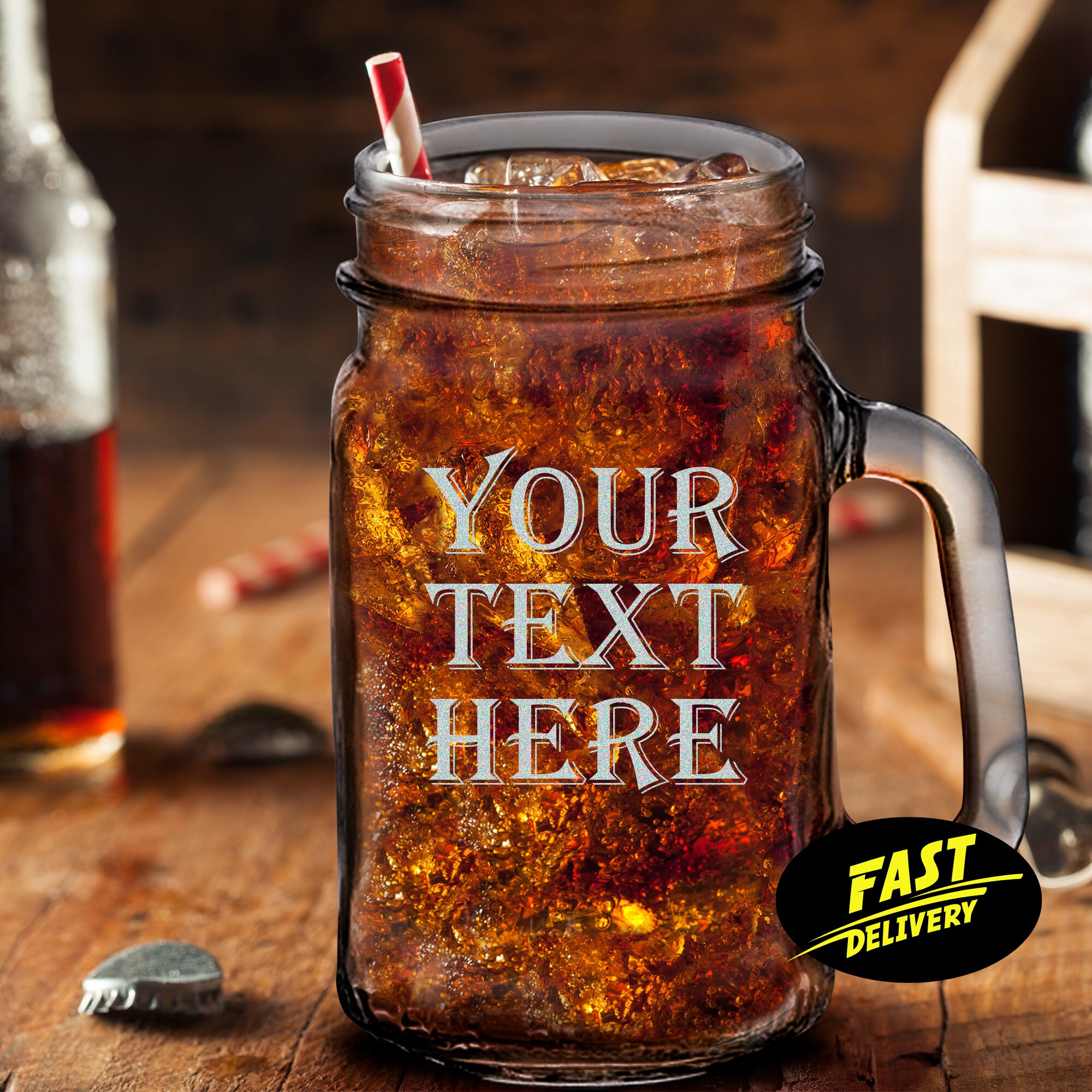 GET MAS-3-CL Cheers 16 oz. Customizable Plastic Mason Jar / Drinking Jar  with Handle - 24/Case