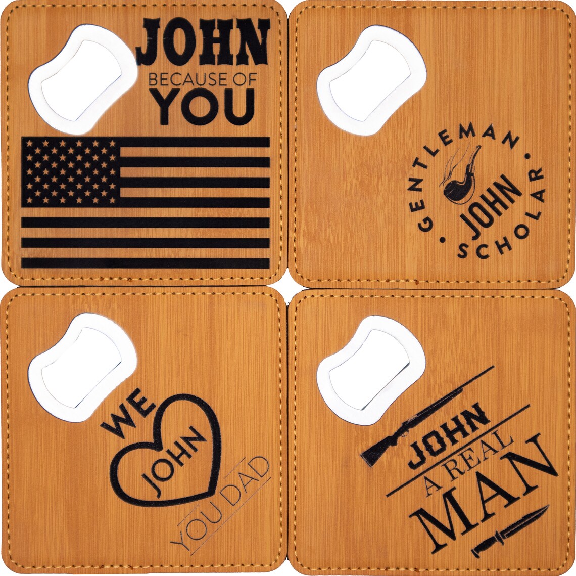 PERSONALIZED Coaster Bottle Opener Steel & Leatherette Etsy