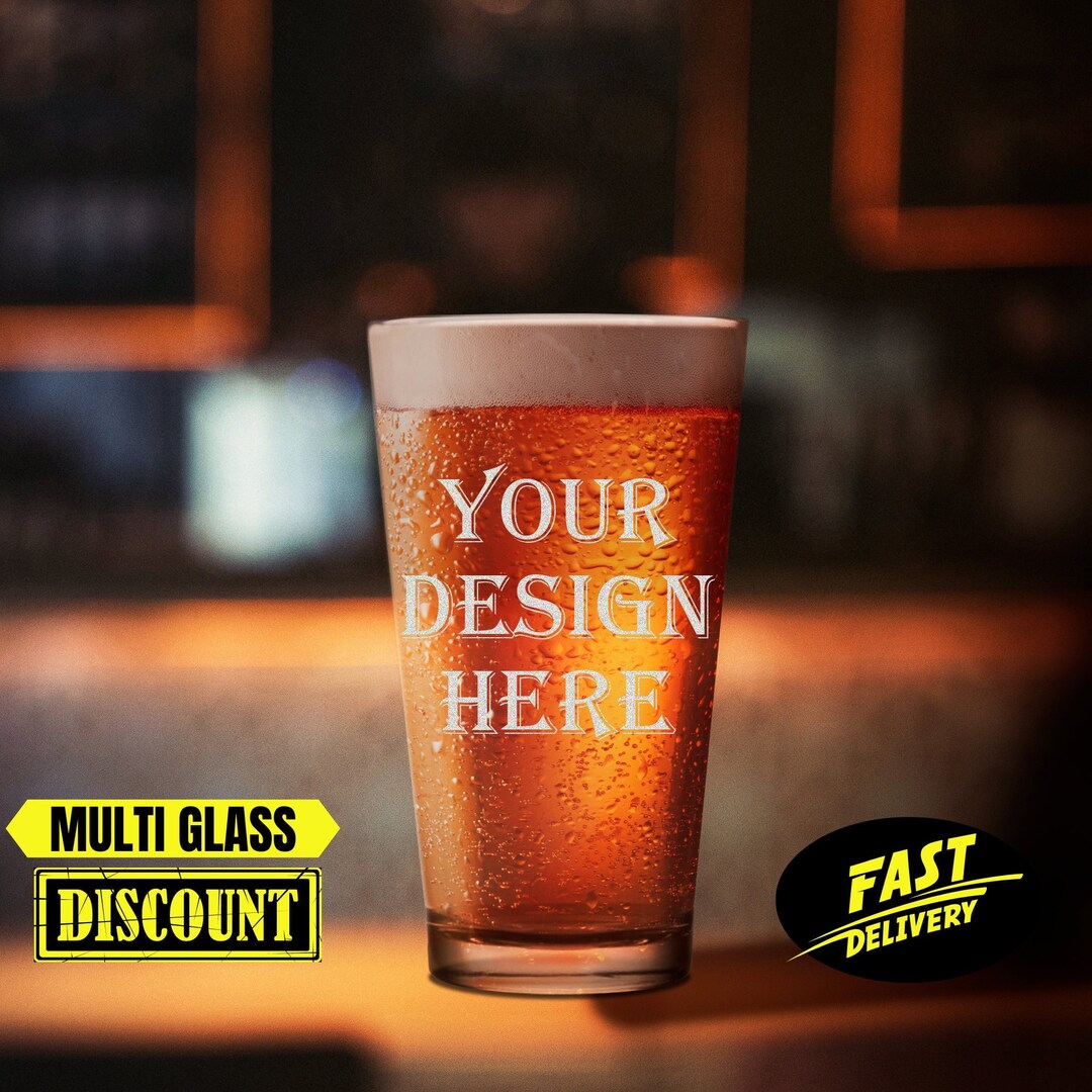 Personalized Your Design Beer Glasses, Engraved Beer Glass Company Logo Custom Pint Glass