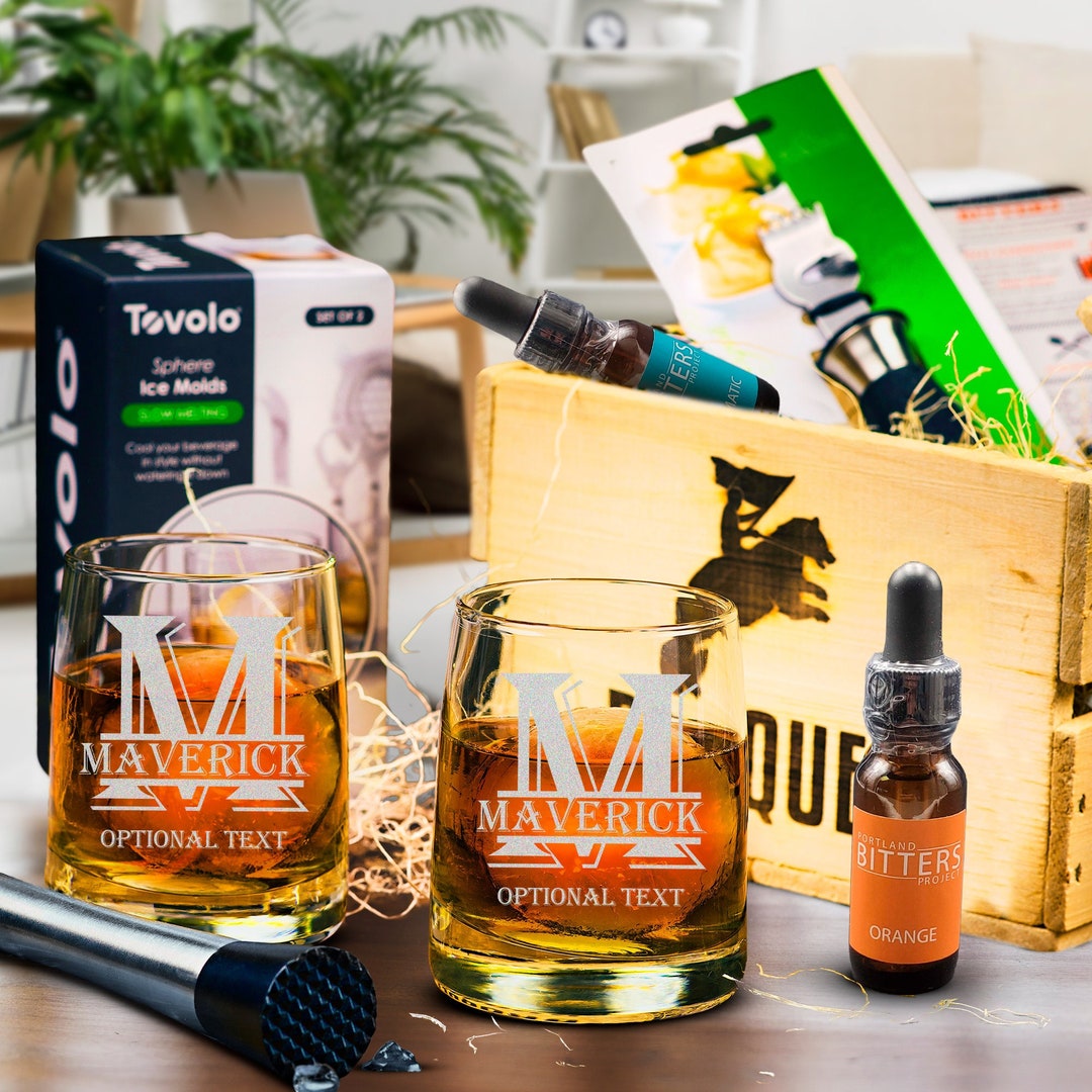 Old Fashioned Cocktail Kit With Personalized Bourbon Glass for