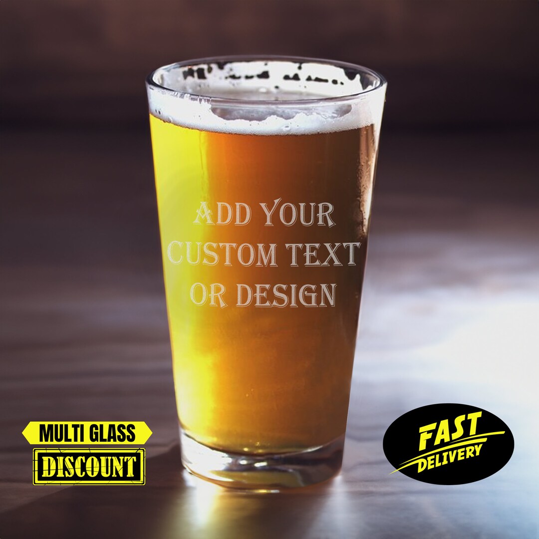 Custom Text 22oz Beer Glasses, Custom Design Beer Glass Bulk Buy
